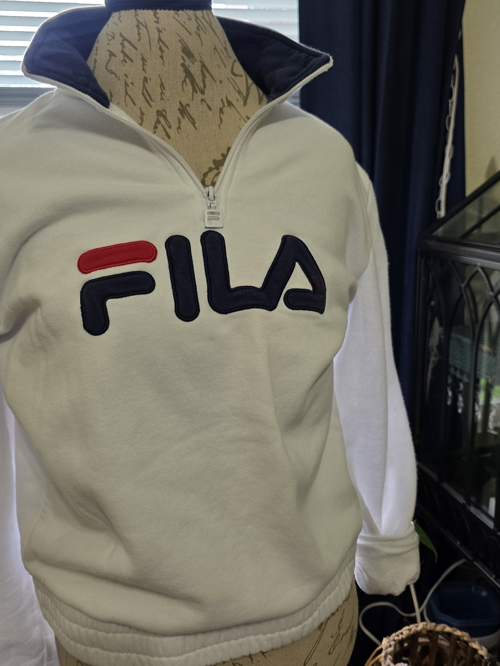 FILA Vintage White Quarter-Zip Americana Logo Sweater